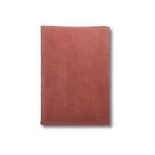 Load image into Gallery viewer, A brown A5 leather notebook folder closed, displayed against a white background.
