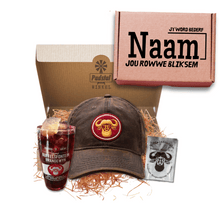 Load image into Gallery viewer, Personalised Gift Box Including Buffelsfontein Cap, Brandy Glass and Hangover Recovery Sachet