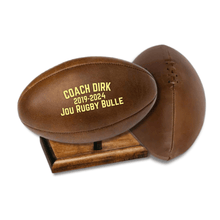 Load image into Gallery viewer, Personalised leather rugby ball with custom branding South Africa handcrafted gift