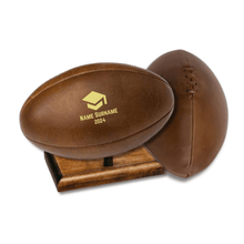 Load image into Gallery viewer, Personalised leather rugby ball with custom branding South Africa handcrafted gift