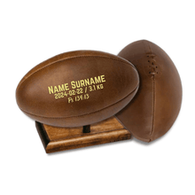 Load image into Gallery viewer, Personalised leather rugby ball with custom branding South Africa handcrafted gift