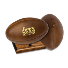 Load image into Gallery viewer, Personalised leather rugby ball with custom branding South Africa handcrafted gift
