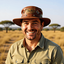 Load image into Gallery viewer, Brown leather safari hat.