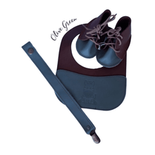 Load image into Gallery viewer, Olive Green Baby Leather Bib, Dummy Clip & Vellie Combo Set