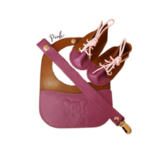 Load image into Gallery viewer, Pink Baby Leather Bib, Dummy Clip & Vellie Combo Set