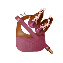 Load image into Gallery viewer, Pink Baby Leather Bib, Dummy Clip & Vellie Combo Set