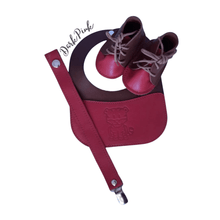 Load image into Gallery viewer, Dark Pink Baby Leather Bib, Dummy Clip & Vellie Combo Set