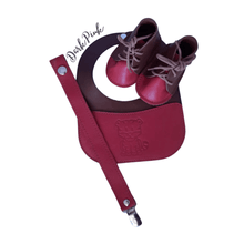 Load image into Gallery viewer, Dark Pink Baby Leather Bib, Dummy Clip & Vellie Combo Set