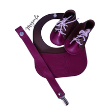 Load image into Gallery viewer, Magenta Baby Leather Bib, Dummy Clip & Vellie Combo Set