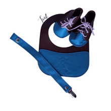 Load image into Gallery viewer, Teal Baby Leather Bib, Dummy Clip & Vellie Combo Set