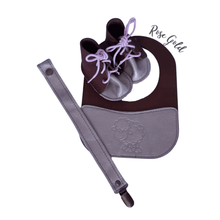 Load image into Gallery viewer, Rose Gold Baby Leather Bib, Dummy Clip & Vellie Combo Set