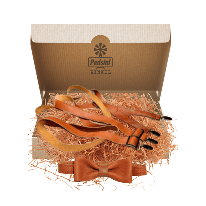 Giftbox containing 1 Leather Suspenders with 1 Leather Bow Tie