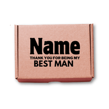 Load image into Gallery viewer, Personalised gift box printed with Best Man thank you message and custom name.
