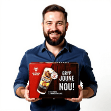 Load image into Gallery viewer, Man holding Buffelsfontein Brandewyn set of 6 brandy glasses gift box.
