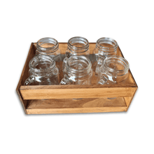 Load image into Gallery viewer, Shooter Crate with six mini glass jar bottles in wooden crate
