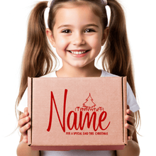 Load image into Gallery viewer, Child holding a box with &#39;Name for a Special Dad This Christmas&#39;. Personalised gift packaging.
