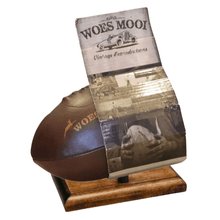 Load image into Gallery viewer, Personalised Leather Rugby Ball Including Wooden Ball Stand
