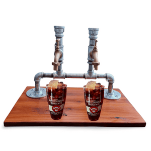 Freestanding Galvanised Plumbing Brandy Pipe Dispenser For Two Bottles