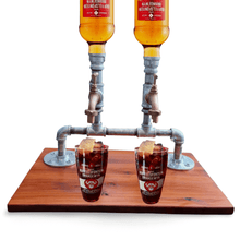 Load image into Gallery viewer, Freestanding Galvanised Plumbing Brandy Pipe Dispenser For Two Bottles
