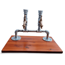 Load image into Gallery viewer, Freestanding Galvanised Plumbing Brandy Pipe Dispenser For Two Bottles
