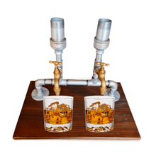 Load image into Gallery viewer, Freestanding Galvanised Plumbing Whiskey Pipe Dispenser For Two Bottles
