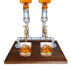 Freestanding Galvanised Plumbing Whiskey Pipe Dispenser For Two Bottles