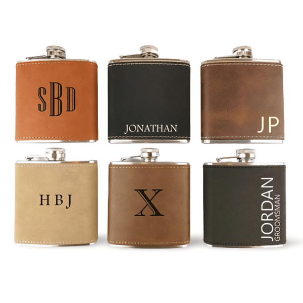 Hip Flask with Personalised Leather Pouch and Free Engraving